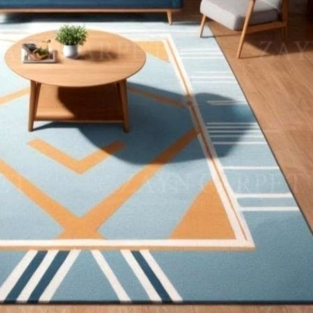 Handcrafted Blue Geometric Living Room Rug